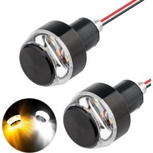 Linkstyle 2PCS Motorcycle Turn Signal Light, 12 LEDs Turn Signal Indicator Lamp, Amber White Front Handlebar End Light for 12V Scooter Sportster Cruiser Motorbike