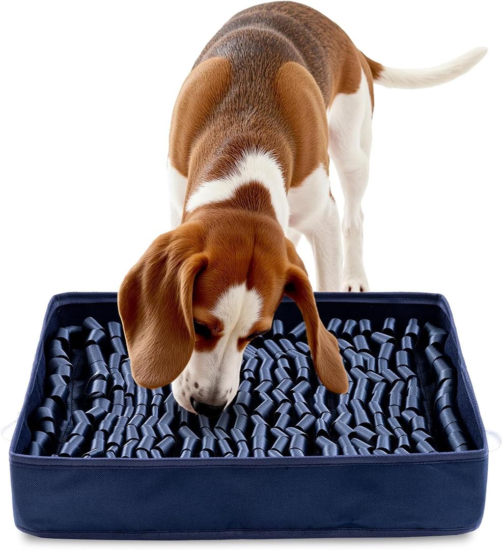 FunFurry Snuffle Mat for Dogs, Dog Puzzle Mat, Interactive Dog Toys for Enrichment, Sniff Mats with Non-Slip Backing, Suitable for Breeds and Sizes of Dogs (Navy, 17" X 15")