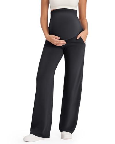 G4Free Maternity Yoga Pants with Pockets Pregnancy Outfit Dress Work Pants for Casual Athletic Workout(Black,M 8 , Petite)