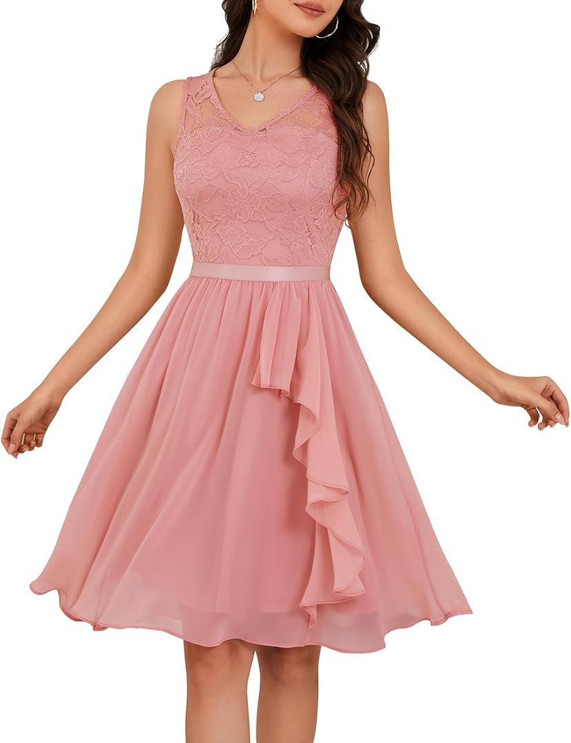 Meetjen Women's Cocktail Party Dresses 2025 Handkerchief Hem Lace Formal Wedding Guest Bridesmaid Fancy Prom Dress, Small