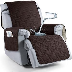 TAOCOCO 100% Waterproof Recliner Chair Cover, Non Slip Recliner Covers for Recliner Chair with Pocket, Washable Reclining Chair Cover Furniture Protector for Kids, Pets(23.6'', Coffee)