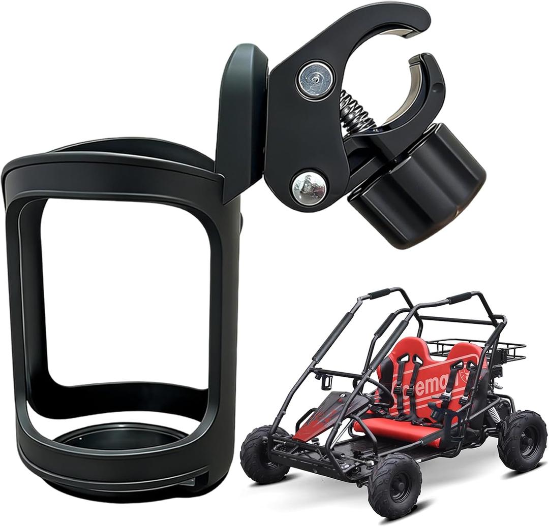 QYMOTO Go Kart Cup Holder,Fits 1/2''-1.57'' Diameter Roll Cage,360° Rotatable Adjustable Cup Holder,Universal for Coleman KT196,Trailmaster,Hammerhead,TaoTao,Massimo Go Karts
