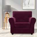 ZNSAYOTX Luxury Velvet Chair Slipcovers with Arm 2 Piece Stretch Chair Covers for Living Room Thick Soft Armchair Slipcover Anti Slip Dog Pet Friendly Furniture Protector (Wine Red),30"-47"(1 CUSHION)