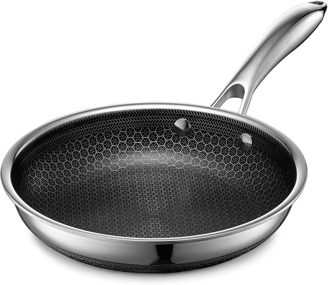 HexClad Hybrid Nonstick 8-Inch Frying Pan, Stay-Cool Handle, Dishwasher-Friendly, Oven-Safe Up to 900F, Induction Ready, Compatible with All Cooktops