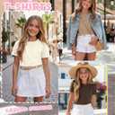 LessonZoo 3 Pack Girl's Short Sleeve T-Shirts Casual Bow Crewneck Shirt Solid Cute Tee Soft Summer Tops Basic Kids Clothes(Brown, Khaki, Cream,11-12 Years)