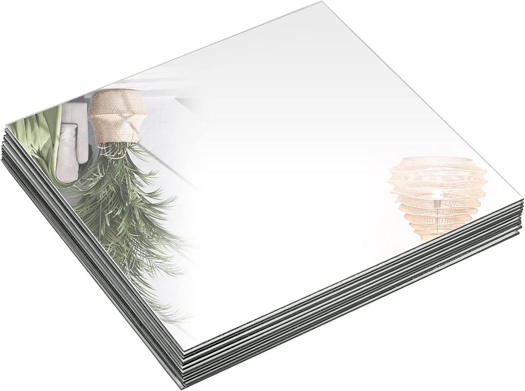 Set of 12 Square Mirrors for Centerpieces, 10 x 10 Inch Glass Mirror Tray Candle Plates Wall Mounted Glass Mirror Tiles Bulk for Table Centerpieces, Wedding, Party, Wall Decor, Crafts