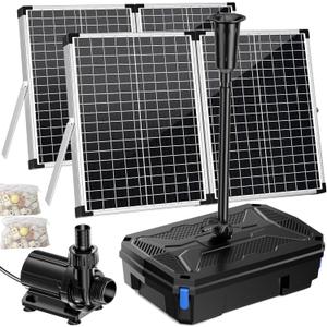 Antfraer 100W Solar Pond Filter with Water Pump, 1200GPH Solar Pond Filter with 3-Stage Filtration, Pond Filter Box with Filter Medias for Outdoor Ponds Fish Tank Waterfall Water Features