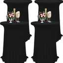 4Pack Black Cocktail Tablecloth 32"x 43" Table Skirt Spandex Stretch Round Cocktail Table Cover with Wavy Drapes Fitted High Top Covers for Wedding Party Banquet