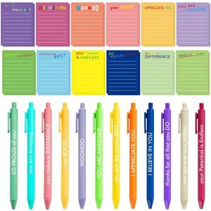 24 Sets Employee Appreciation Gifts Funny Motivational Sticky Note Pads with Sayings Pens to Do List Funny Notepads Inspirational Post Notes Gifts for Coworker Nurse Teacher Office Supplies