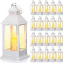 Hoolerry 24 Set Halloween Mini Lanterns with LED Candles 5.5'' Decorative Hanging Small Vintage Lantern Centerpiece Battery Powered for Wedding Table(White)