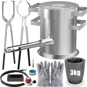 Nelyrho Complete 3KG Propane Melting Furnace Kit for Beginners All-in-One Metal Smelting Forge with Crucible, Tongs, Fire Brick & Accessories Ideal for Gold, Silver, Copper, Aluminum Casting