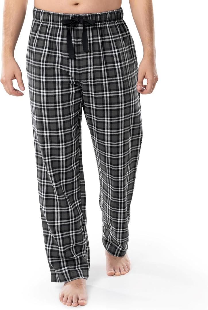 Fruit of the Loom Men's Soft Flannel Pajama Lounge Sleep Pant (Medium, Grey Plaid)
