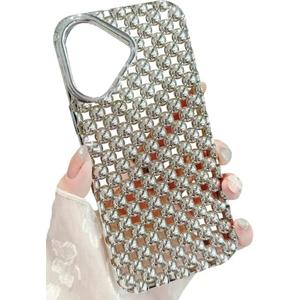 JANDM Hollow Out Compatible with iPhone 16 Case, Fashion Beads Bubble 3D Cut-Out Design,Glossy Chrome Electroplate Silicone Glitter Breathable Case for Women Girls