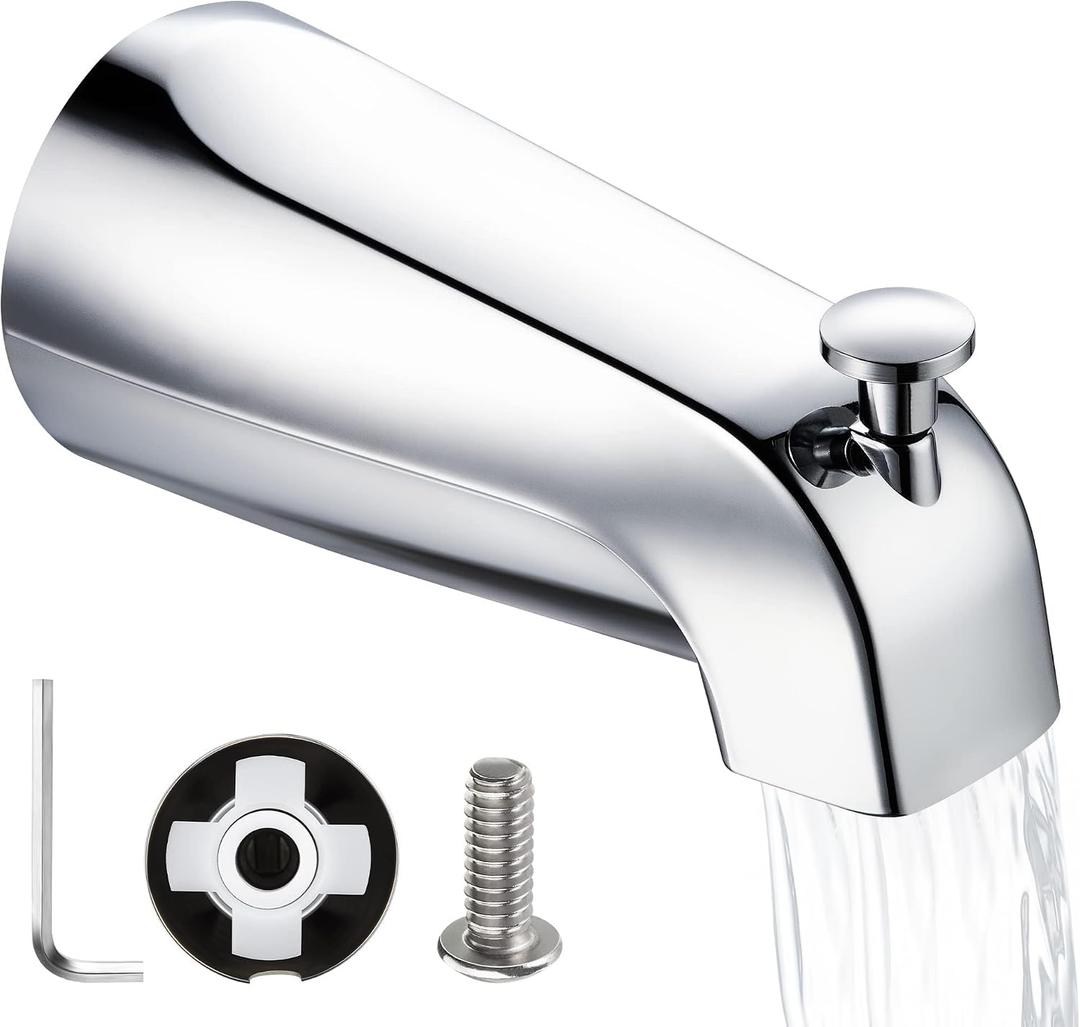 Enhon Tub Spout with Diverter, Slip-Fit Bathtub Faucet Spout Replacement, 1/2 Copper Pipe Connection, Easy to Install, Universal for Bathroom Shower(Chrome Color,1 Pack)