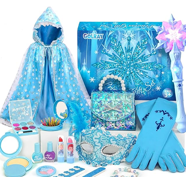 Golray Toys for Girl Gift Kids Makeup Kit Winter Princess Dress Up Set, Purse & Ice Cape & Real Make up & Nail Polish & Snow Wand, Birthday Gift Toys for Little Girls Toddlers Age 3 4 5 6 7 8 Year Old