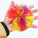 4.5Inch Large Rainbow Stringy Ball Silicone Bouncing Fluffy Jugging Ball,Monkey Stress Ball (Purple+Red+Yellow)