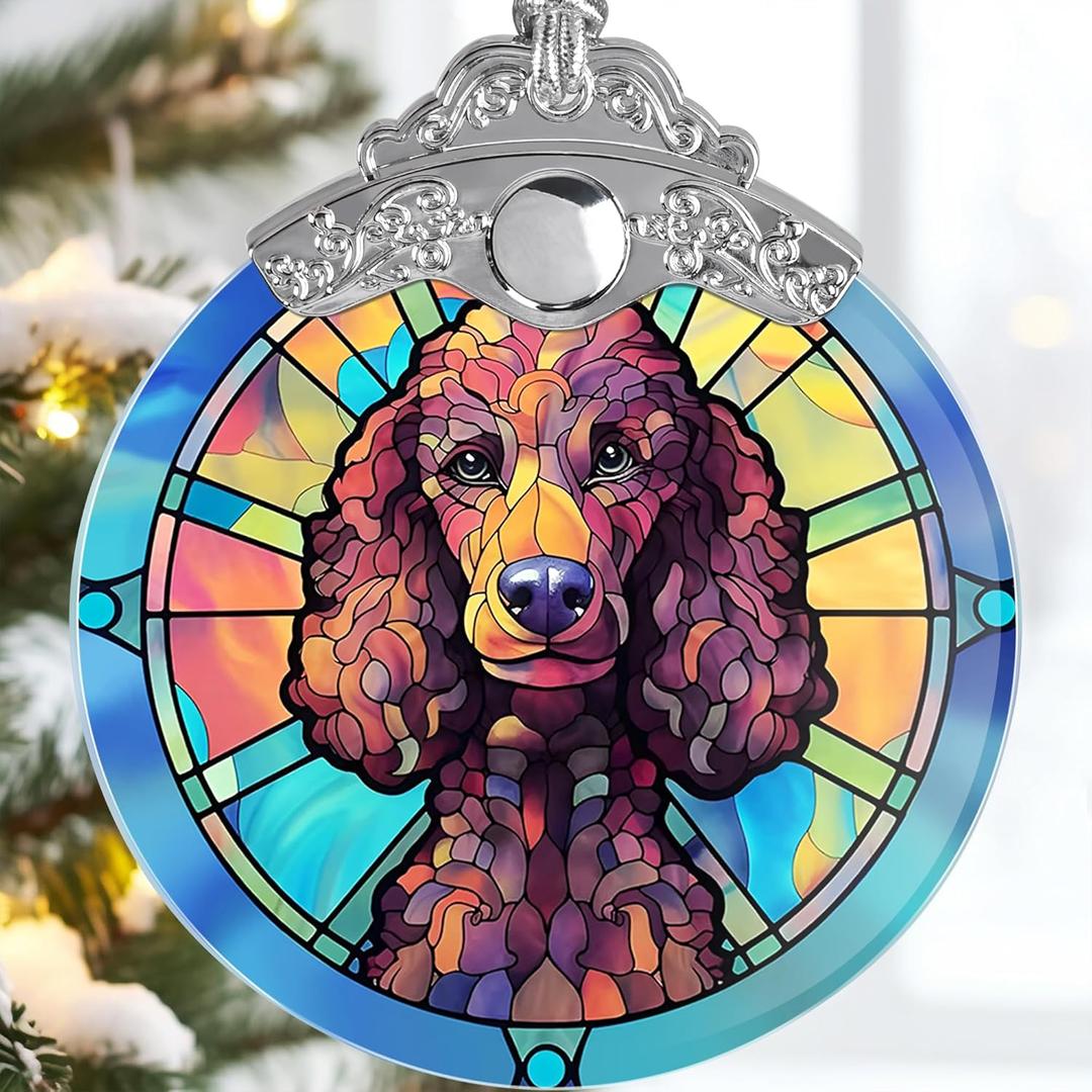 Poodle Christmas Ornament - Jocidea Poodle Hanging Ornament - Poodle Christmas Tree Ornaments - Poodle Sun Catcher - Christmas Poodle Decor - Christmas Poodle Gift - Gifts for Poodle Lovers (Teddy)