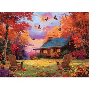 500 Piece Puzzles for Adults, Cozy Autumn Cabin Jigsaw Puzzle with Colorful Leaves, Pumpkins in Fall 500 Piece Puzzle, Wall Decor, Perfect for Gift for Adults, Seniors, 20.5 x 15 in