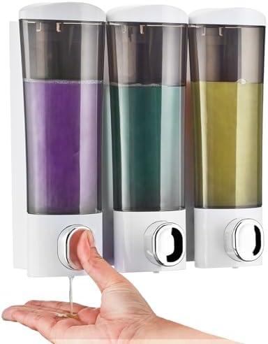 Shampoo and Conditioner Dispenser Wall Mounted - Modunful No Drill Shower Shampoo Holder for Bathroom Hotel & Home Use | Large Capacity White