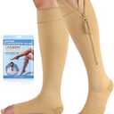 CASMON 15-20mmHg Zipper Compression Socks for Women and Men, Knee High Compression Stockings, Medical Open Toe Support Socks for Varicose Veins, Post-Surgery, Swelling, Nurses, Pregnancy (1 Pair), M
