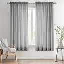 Melodieux Grey Semi Sheer Curtains 45 Inch Length, Small Window Sheer Curtains, Bedroom Kitchen Linen Look Farmhouse Light Filtering Shiny Sheer Drapes Rod Pocket, 52" W x 45" L, 2 Panels