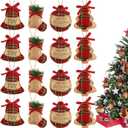 WILLBOND 16 Pcs Rustic Burlap Christmas Tree Ornaments Bulk Farmhouse Country Christmas Decorations Red Buffalo Plaid Stocking Hanging Ornaments for Xmas Holiday Family Office Party Gifts Decor