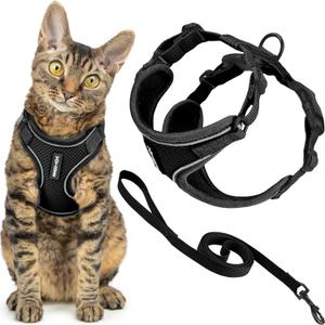 Voyager Escape Proof Cat Harness and Leash Set with Reflective Stitching, Neoprene Handle 5ft - Supports Small, Medium and Large Cats, Kittens for Walking by Best Pet Supplies - Black, XS (XS (Chest: 13 - 16"))