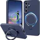 Vanxiliiy Compatible with Samsung Galaxy S24 Case with Stand, Full Camera Protection Liquid Silicone Case, MagSafe Compatible Magnetic Kickstand, Dark Blue