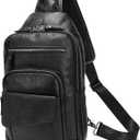 LANNSYNE Full Grain Leather Casual Sling Bag For Men Hiking/Travel/Business Crossbody Chest Bag Fits 12.9" iPad