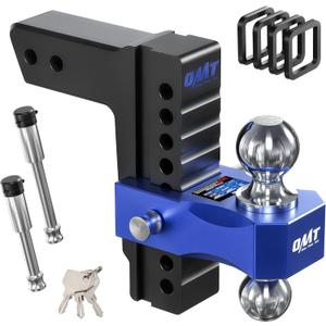 Orion Motor Tech Adjustable Trailer Hitch, Fits 2.5 in Receiver 8 in Drop & Rise Hitch, 8000-18500 GTW, Heavy Duty Aluminum Tow Hitch with Three Anti-Theft Locking Hitch Pins Class 5 Hitch Ball Mount (Black-Blue)