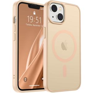 SUPFINE Magnetic for iPhone 14 Case & iPhone 13 Case (Compatible with MagSafe)(Military Grade Drop Protection) Slim Translucent Matte Shockproof Phone Cover,Sand Pink