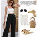 Linen Pants for Women High Waist Flowy Wide Leg Palazzo Pant Casual Boho Beach Pant Trouser Summer Vacation Outfit (White, XXL)