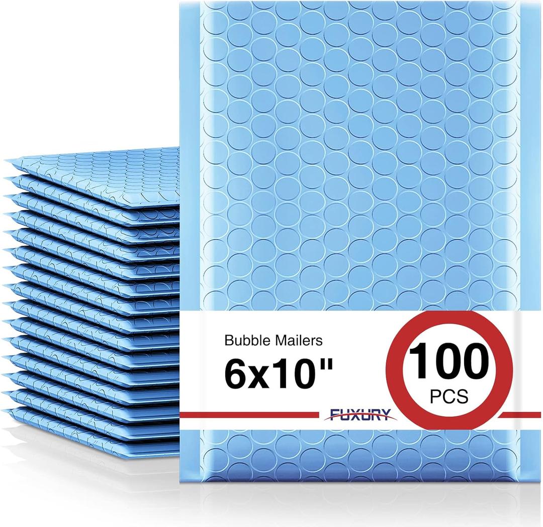 Fuxury 100Pcs Bubble Mailers 6x10" Light Blue Bubble Mailer Thick Shipping Padded Envelopes Usable Size 6x9" Padded Mailers Shipping Bags for Mailing, Packaging, Small Business, Boutique, Bulk #0
