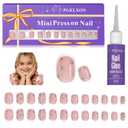 Kids Press on Nails, 24pcs French Tip Press on Nails for Kids 6-12 with 3D Nail Rhinestones, Non-Toxic Nail Kit with Nail Glue, Adhesive Tabs, Fake Nails Gift for Girls
