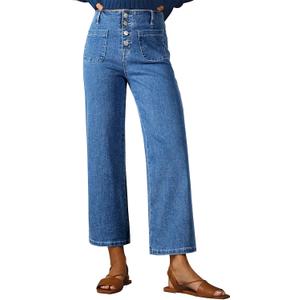 Sidefeel Women's Wide Leg Jeans High Waisted Zimbaplatinum Stretchy Straight Leg Jeans Buttoned Loose Denim Pants with Pocket (6, Royal Blue)