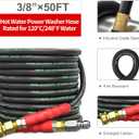 POHIR 3/8" Pressure Washer Hose 50 FT for Cold and Hot Water Max 248F with Quick Connect, 4800psi Kink Resistant Industry Grade Steel Wire Braided Synthetic Rubber Jacket with 2 M22 14mm Adapter Set