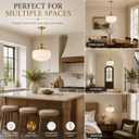 Vintage Pendant Light Fixture for Kitchen Island, Antique Brass Hanging Light with 13.8" Ribbed Milk White Glass Shade, Adjustable Chain Pendant Lighting for Dining Room, Entryway, Foyer, E26 Base