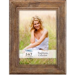 Icona Bay - 5x7 Chestnut Brown Picture Frame - Rustic Wood Pattern - Lightly Distressed Frame for Table Top Display or Wall Mount - Traditions Collection