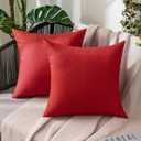 MIULEE Pack of 2 Decorative Outdoor Solid Waterproof Throw Pillow Covers Faux Linen Garden Farmhouse Cushion Cases for Summer Patio Tent Balcony Couch Sofa 16x16 Inch Red