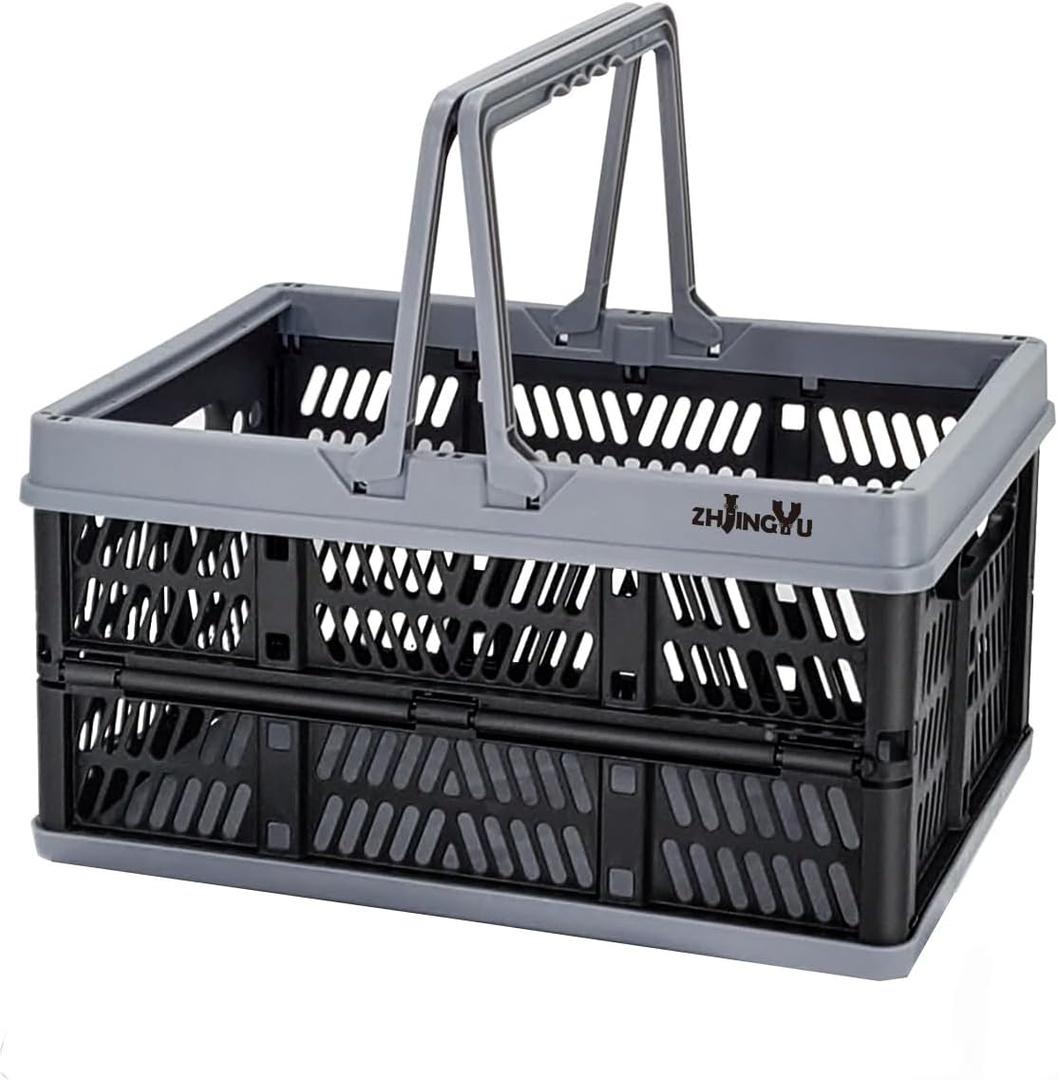 crates for storage,plastic baskets for organizing,collapsible shopping basket,foldable crate with Handles,collapsible storage crate,car basket,for Kitchen,Bathroom,Medicine (Black, S)