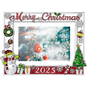 2025 Christmas Decorations Picture Frame 5x7 Snowflake Christmas Metal Photo Display Photo Frames with High Definition Glass Front Gift Ideas Tabletop Home Decorative (Snowman 2025)