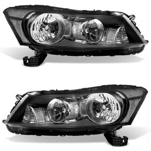 Headlights Assembly for 2008-2012 Honda Accord 4dr Black Housing Clear Reflector Clear Lens Headlamp Replacement Left and Right Pair NOT fit coupe models or Crosstour models(Bulbs not included