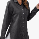 Astylish Women Lightweight Long Sleeve Button Down V Neck Denim Shaket Shirts Loose Blouse Top XS