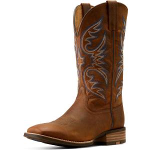 Ariat Mens Ricochet Embroidered Square Toe Pull On Casual Boots Mid Calf - Blue, Brown (7 Wide, Weathered Chestnut)