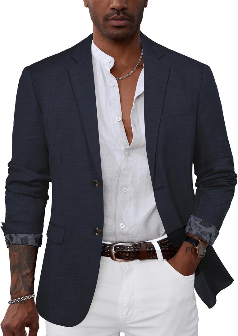 GRACE KARIN Men's Casual Blazer Suit Jackets 2 Button Lightweight Sport Coats (Large, Dark Blue-b)