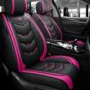 BGYFOU Fashion PU Breathable Leather car seat Cover 5-Seater Universal fit (Black-Rose red)