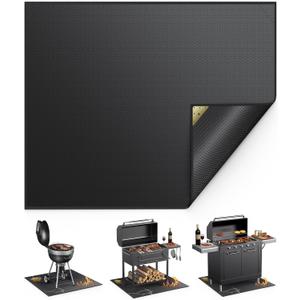 Non-Curl 48x40 inch Under Grill Mats for Outdoor Grill, Indoor Fire Pit Hearth Rugs for Fireplace, Double-Sided Fireproof, Oilproof & Waterproof BBQ Grill Mat, Easy to Clean, for Deck/Patio/Lawn