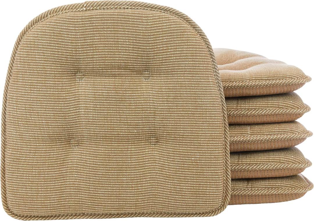 Klear Vu Omega Non-Slip Chair Cushions, Assembled in USA, U-Shaped Skid-Proof Seat Pads for Dining Room, Kitchen, Office, 15"x16", 6 Pack, Slub Tan 6 Count