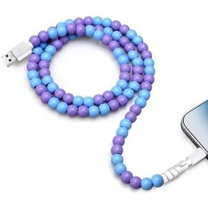 Aolcev for iPhone Charging Cable 3.3FT [MFi Certified] 66W Fast Charger Cord Cute Beaded Phone Charger Cord USB A Charging Cable for iPhone 14 13 12 11 Pro Max 8 7 6 Plus iPad Pro/Air/Mini Blue Purple, Pack 3