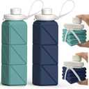 BEAUTAIL Collapsible Water Bottles 20.6oz (610 ml) 2 Pack, Silicone Foldable Portable Travel Water Bottle, BPA-free, Reusable Leakproof for Traveling Camping Hiking Cycling Sports Outdoor (Blue+DKBL)